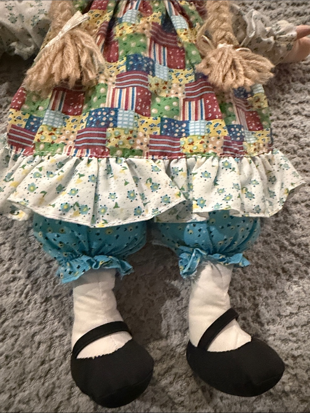 Blue Patchwork Rag Doll with Braided Hair - Charming Plush Toy - Picture 10 of 12